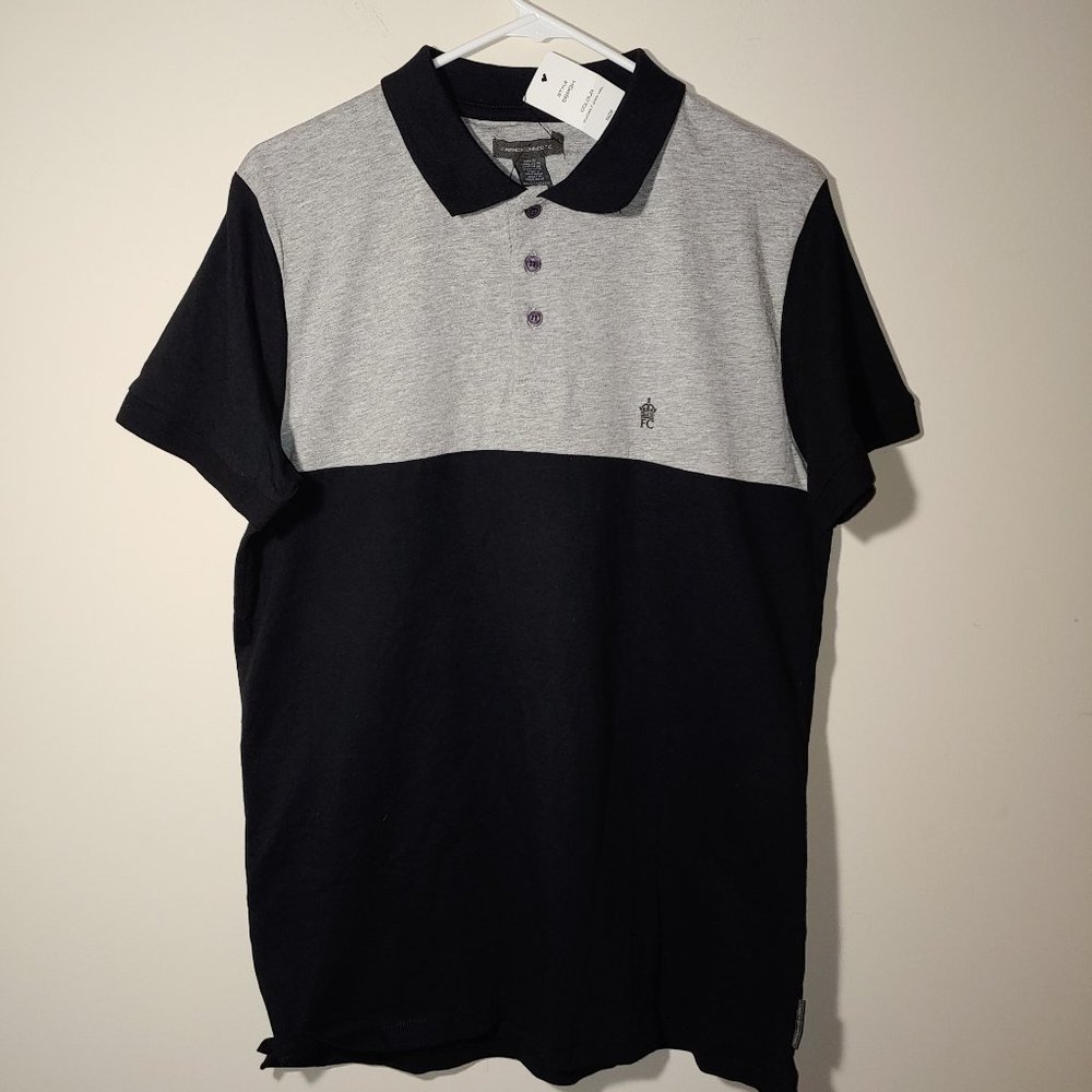 French Connection polo with contrast panel and collar in black and gray size XL